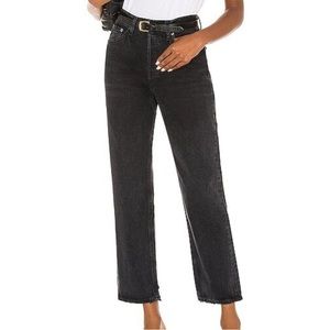 NWOT Agolde Lana Cropped Jeans In Black Denim Size 33 Button Fly Raw Hem
